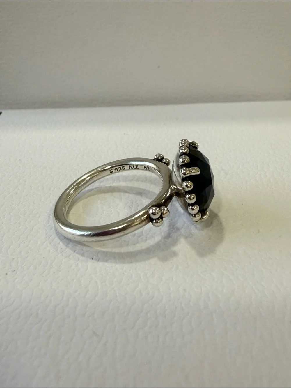 Authentic RETIRED Pandora Silver Ring with Dark Blue Crystal Halo